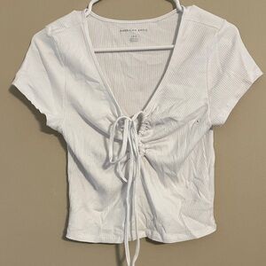 American Eagle Outfitters White Tie-Front Crop Top